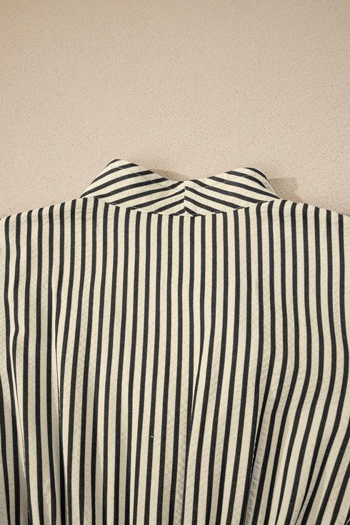 Modern Striped Zip Front Cinched High Waist Midi Dress