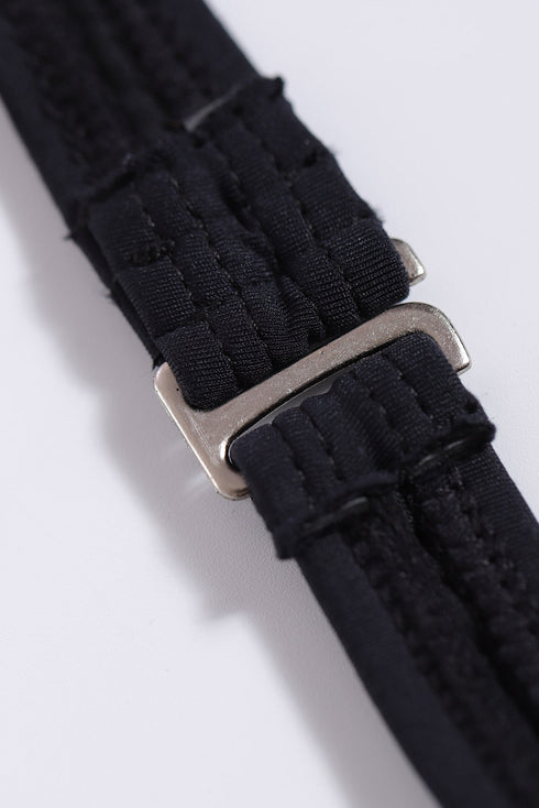 High Neck Mesh Insert Ruched Halter Tankini Top