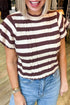 Striped Ribbed Knit Cable Short Sleeve Sweater