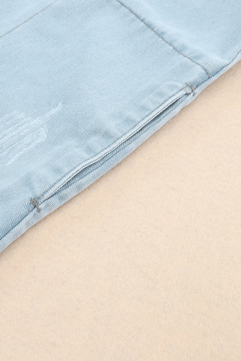 Casual Distressed Raw Hem Flap Pocket Denim Jacket