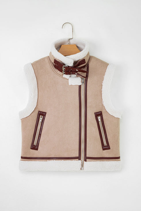 Modern Faux Suede Sherpa Lined Lapel Collar Vest