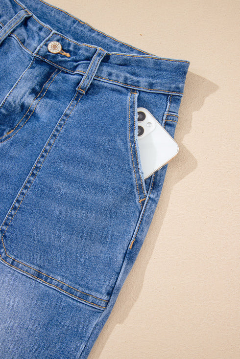 Cropped High Rise Wide Leg Stretch Denim Jeans