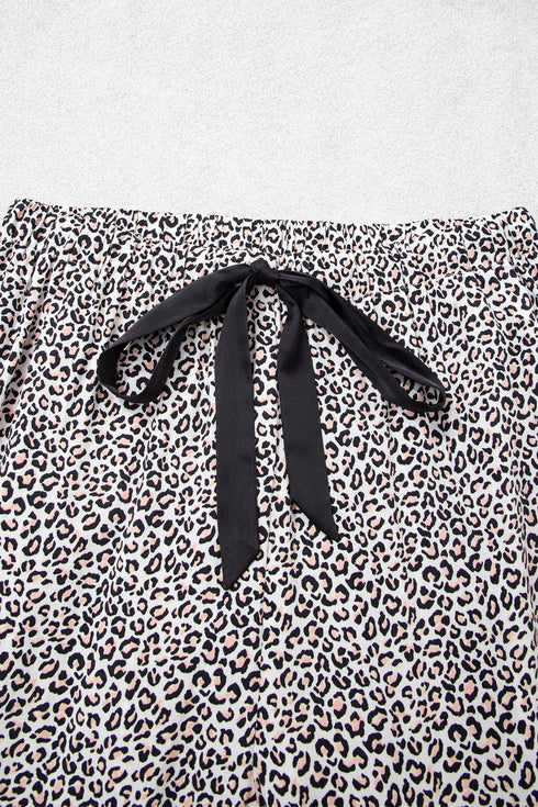 Leopard Print Bow Knot Patchwork Long Sleeve Lounge Set