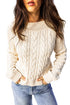Drop Shoulder Round Neck Cable Knit Sweater