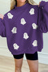 Sequined Ghost Print Mock Neck Graphic Sweatshirt