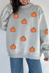 Sequined Star Pumpkin Graphic Exposed Seam Mock Neck Sweatshirt