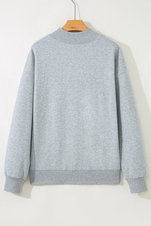 Letter Graphic Mock Neck Equal Polyester Cotton Blend Sweatshirt