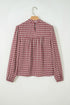 Country Plaid Keyhole Pleated Button Detail Long Sleeve Blouse