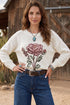Western Floral Drop Shoulder Lightweight Knit Pullover Sweater