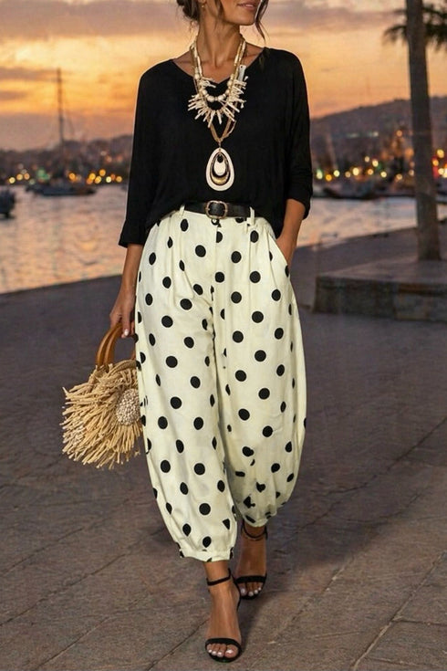 Polka Dot Pattern Ankle Length Harem Pants