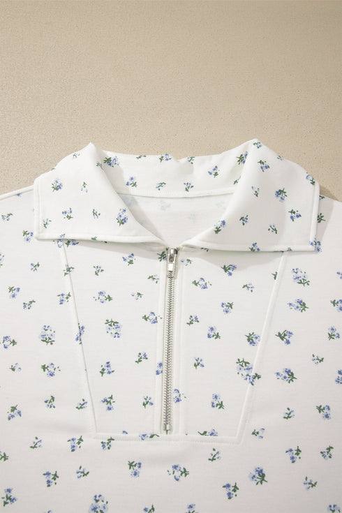 Floral Print Half Zip Top Matching Short Set