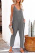 Exclusive Textured Ribbed Sleeveless V Neck Pocketed Jumpsuit