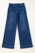 High Rise Wide Leg Pocketed Stretch Denim Jeans