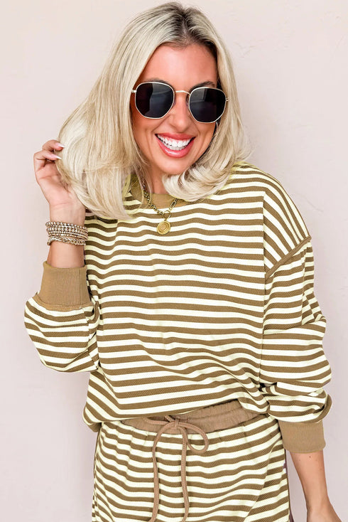 Textured Stripe Drop Shoulder Skort Two Piece Dress