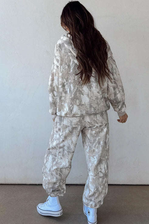 Abstract Print Long Sleeve Elastic Waist Pant Set