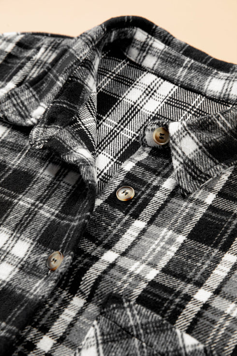 Plaid Long Sleeve V Neck Shift Shirt Jacket