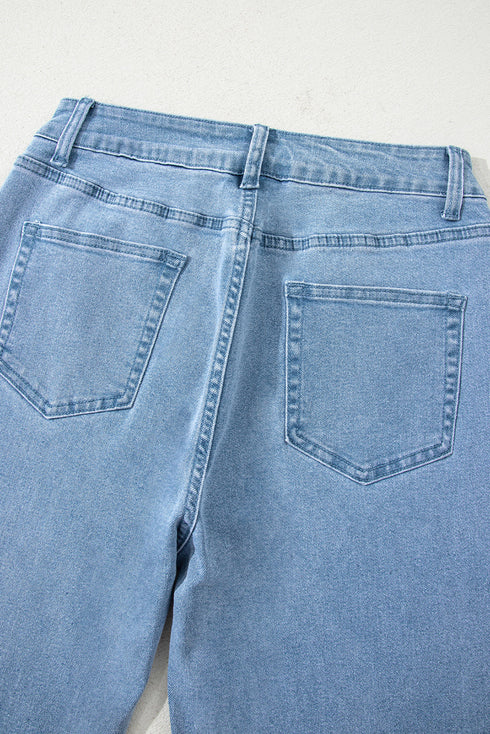 High Rise Cropped Washed Denim Wide Leg Jeans