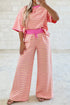 Striped Trim Crew Neck Loose Tee Drawstring Elastic Waist Two Piece Pant Set
