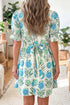 Floral Half Button Frill Sleeve Dress
