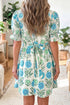 Floral Print Half Button Frilly Short Sleeve Dress