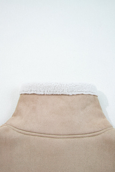 Modern Faux Suede Sherpa Lined Lapel Collar Vest