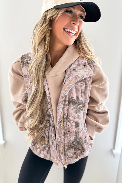 Camouflage Leaf Print Quilted Puffer Layering Vest