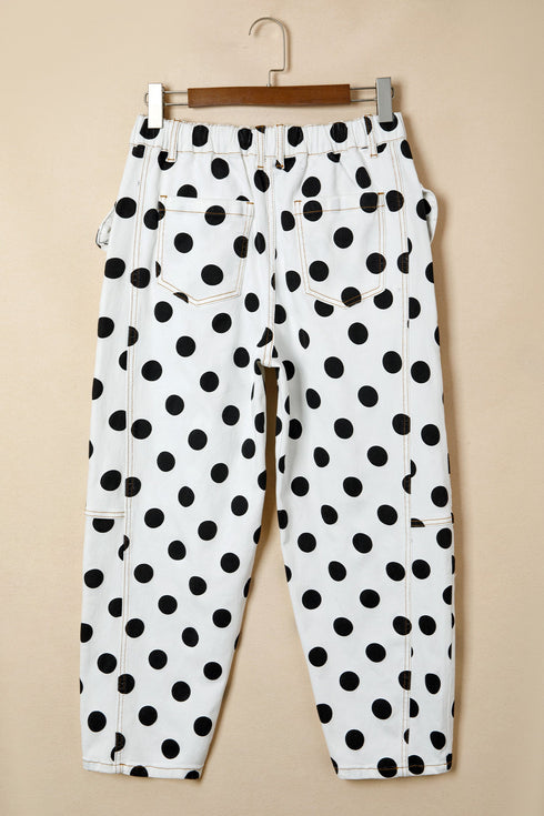 Polka Dot Print Bow Detail Pocketed Denim Jeans