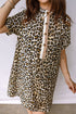 Leopard Print Half Button Short Sleeve Loose Mini Dress