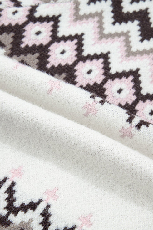 Geometric Pattern Brushed Knit Apres Ski Cardigan