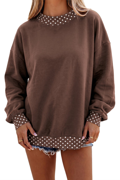 Mock Neck Polka Dot Pattern Trim Oversized Sweatshirt