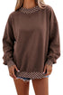 Polka Dot Patchwork Trim Mock Neck Oversized Sweatshirt