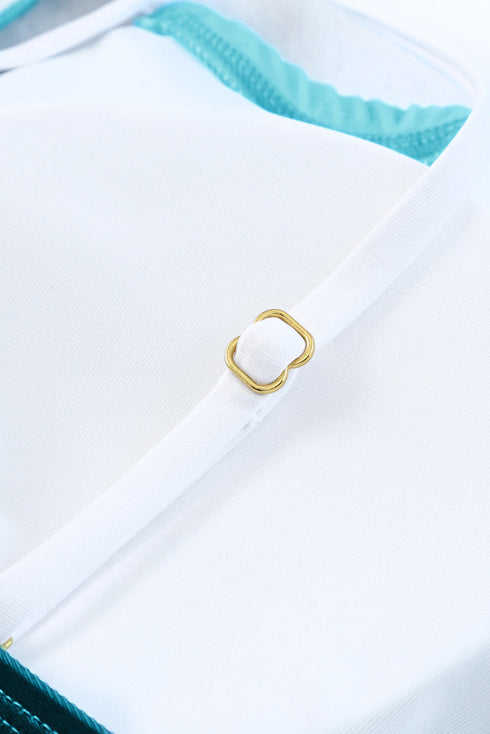 High Neck Keyhole Blouson Swim Tankini Top