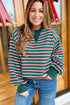 Striped Waffle Knit Round Neck Long Sleeve Sweatshirt