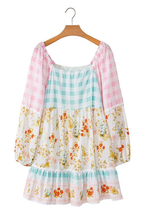 Garden Celebration Patchwork Bubble Sleeve Dress