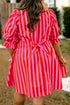 Striped Frilled Collar Button Neck Short Sleeve Mini Dress