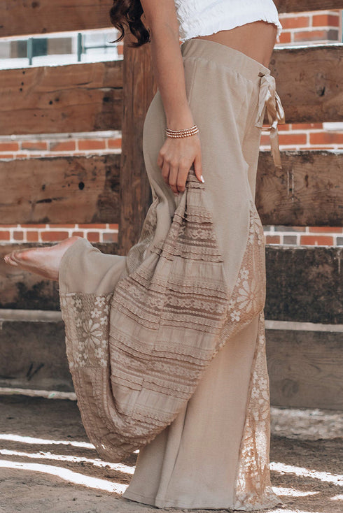 Bohemian Sheer Lace Patchwork Wide Leg Pants
