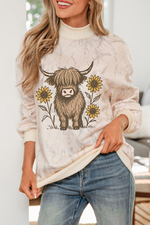 Western Print Camo Pattern Relaxed Graphic Sweatshirt