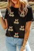 Sequined Pumpkin Fruit Motif Round Neck Graphic Tee