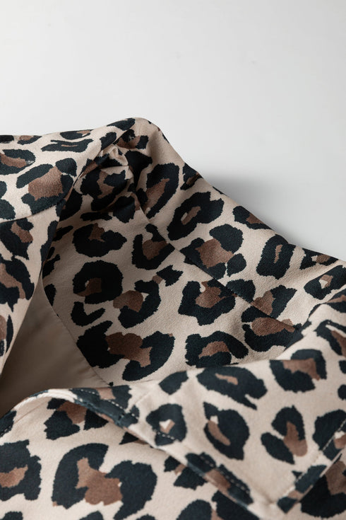 All Over Leopard Print Open Front Western Denim Vest