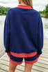 Polka Dot Panel Trim Baggy Mock Neck Pullover Short Set