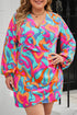 Abstract Print Pleated Surplice Long Sleeve Bodycon Dress