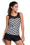 Zigzag Print Mesh Yoke Sleeveless Tankini Top