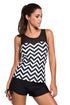 Zigzag Print Mesh Yoke Sleeveless Tankini Top