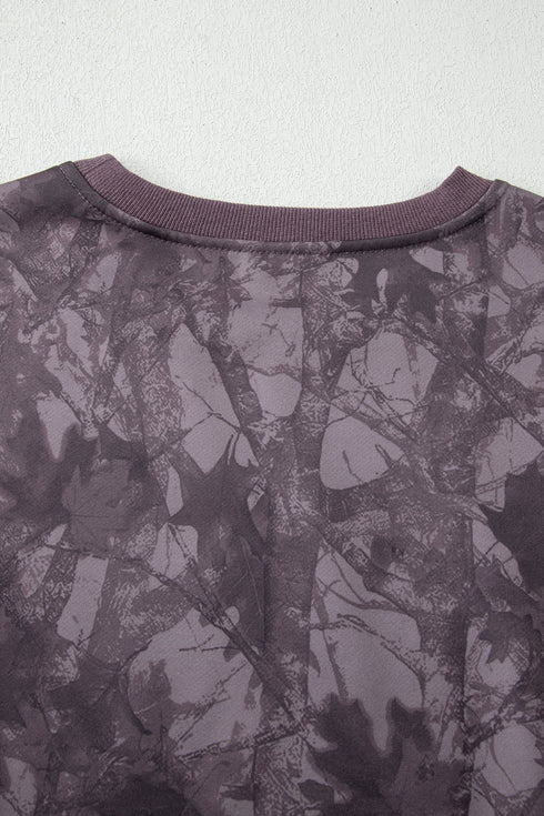 Abstract Woodland Print Baggy Pullover Drawstring Short Sets