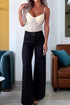 Double Button High Waist Wide Leg Flared Jeans