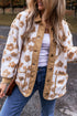 Flower Pattern Button Up Sherpa Fleece Jacket