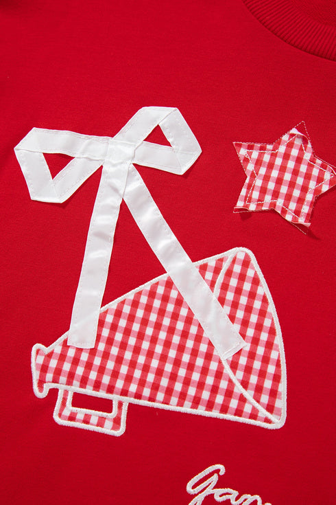 Gingham Patch Embroidered Rugby Print Stars Sweatshirt