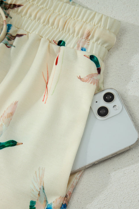 Mallard Duck Print Oversized Tee Drawstring Short Set