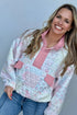 Floral Quilted V Neck Fake Pocket Sweatshirt