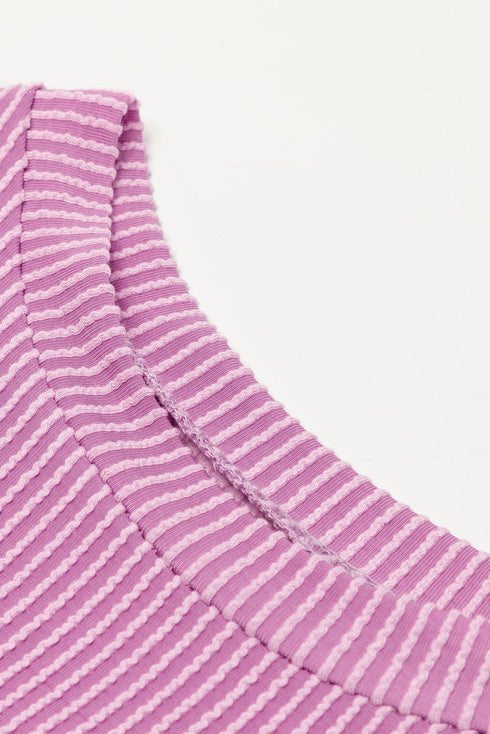 Corded Ribbed Knit Loose Fit Tee And Short Set